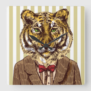 Tiger i aftonbära fyrkantig klocka