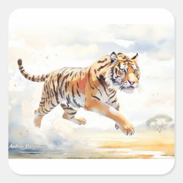Tiger i åtgärd 2 fyrkantigt klistermärke