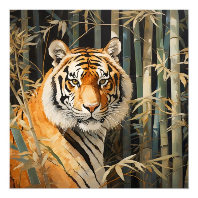 Tiger i Bamboo Forest Fototryck (Framsidan)