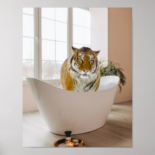 Tiger i Bathtub Black White Bathroom-konsten Poste Poster