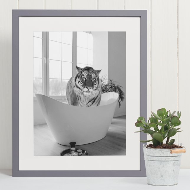 Tiger i Bathtub Black White Bathroom-konsten Poste Poster (Skapare uppladdad)