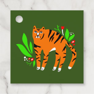 Tiger i blommor gåvor etiketter