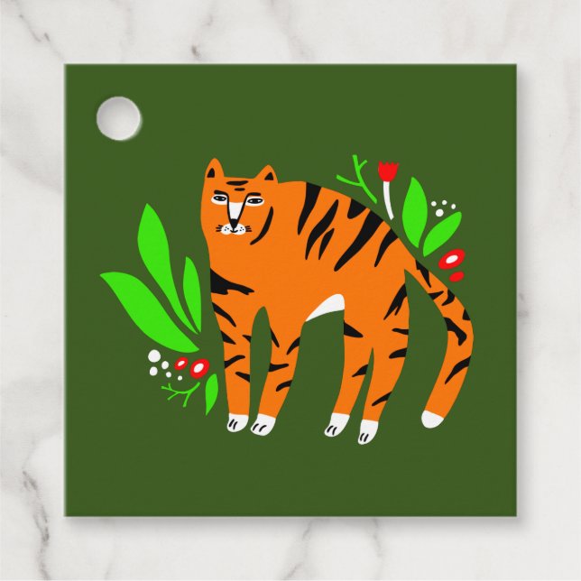 Tiger i blommor gåvor etiketter (Framsida)