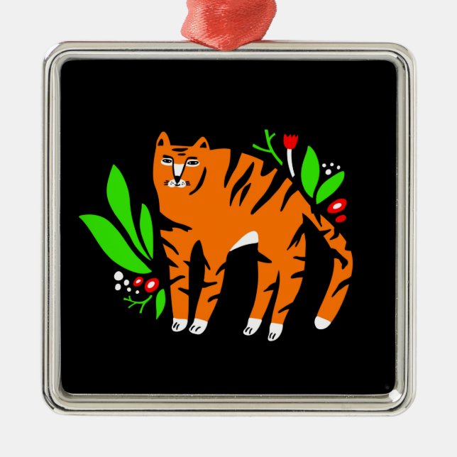 Tiger i blommor julgransprydnad metall (Framsidan)