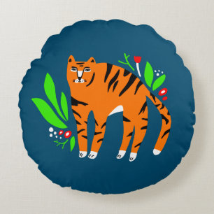 Tiger i blommor rund kudde