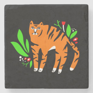 Tiger i blommor stenunderlägg