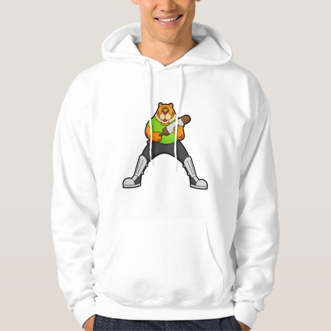 Tiger i Cricket med Cricket fladdermus Hoodie (Framsida)