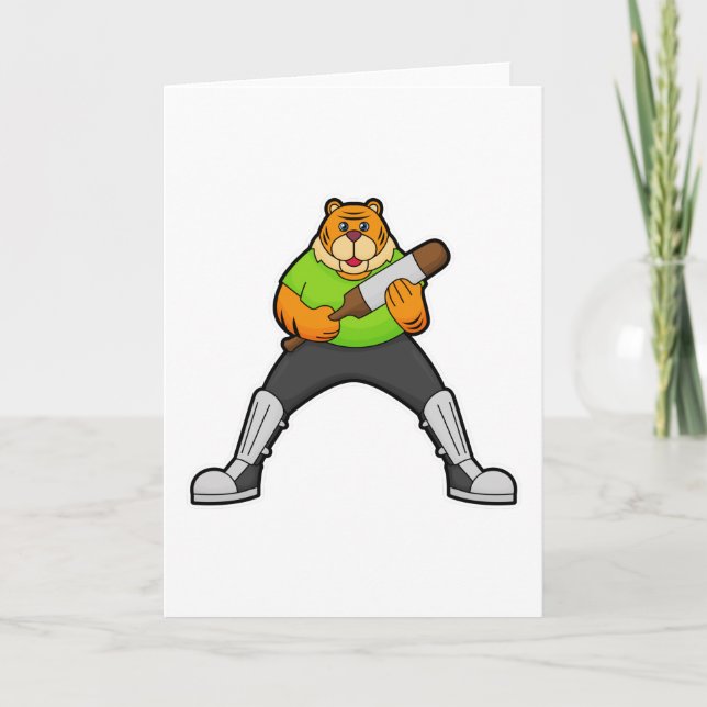 Tiger i Cricket med Cricket fladdermus Kort (Framsida)