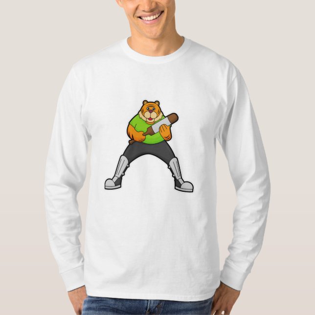 Tiger i Cricket med Cricket fladdermus T Shirt (Framsida)