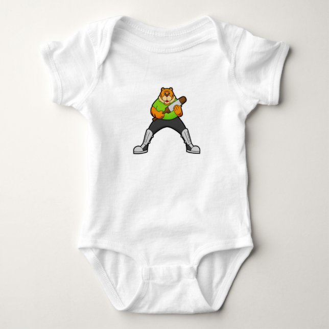 Tiger i Cricket med Cricket fladdermus T Shirt (Framsida)