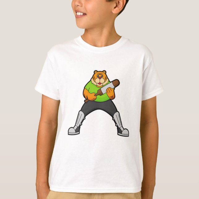 Tiger i Cricket med Cricket fladdermus T Shirt (Framsida)