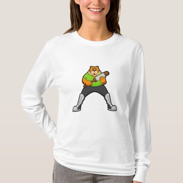 Tiger i Cricket med Cricket fladdermus T Shirt (Framsida)