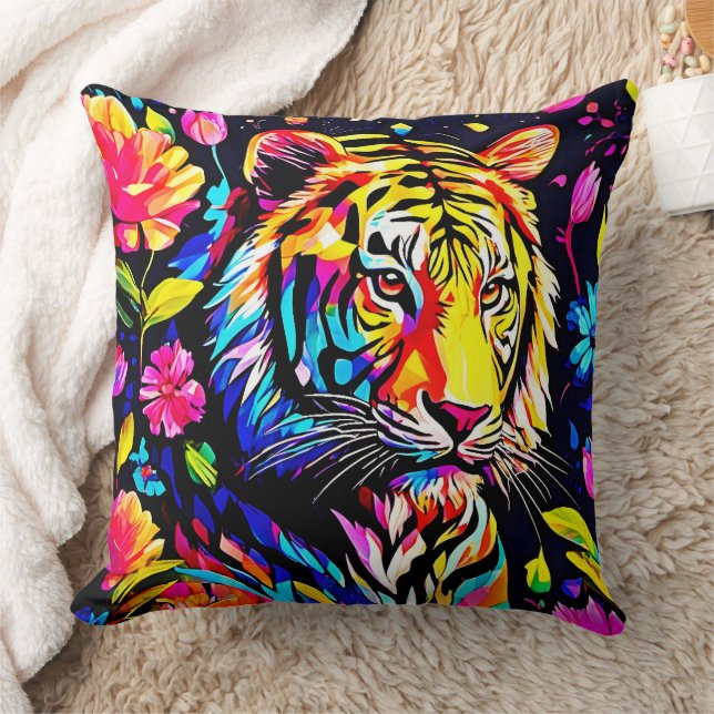 Tiger i en Blommigt-Dream Kudde (Filt)