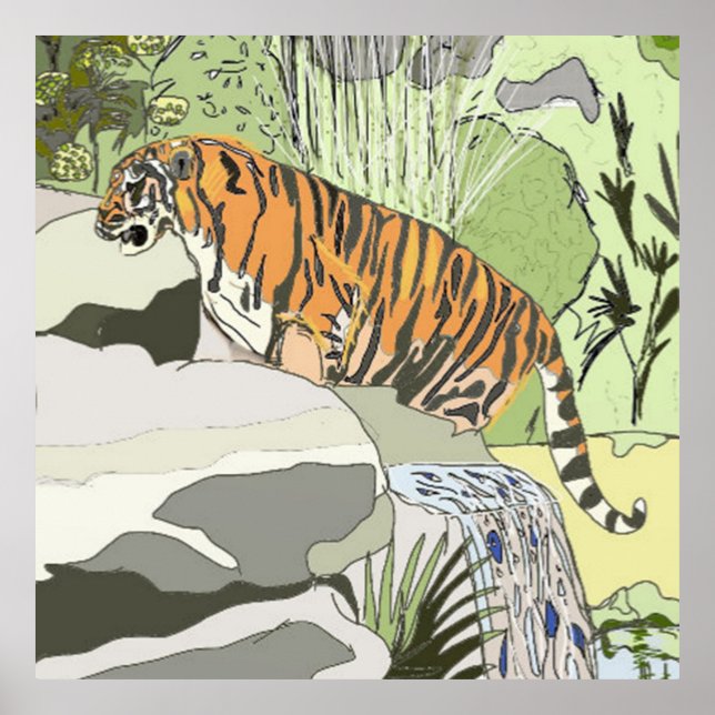 Tiger I En Vattenfall Poster (Framsidan)