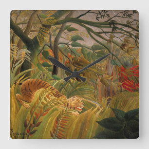 Tiger i ett Tropical Storm av Henri Rousseau Fyrkantig Klocka