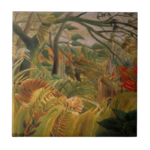Tiger i ett Tropical Storm av Henri Rousseau Kakelplatta