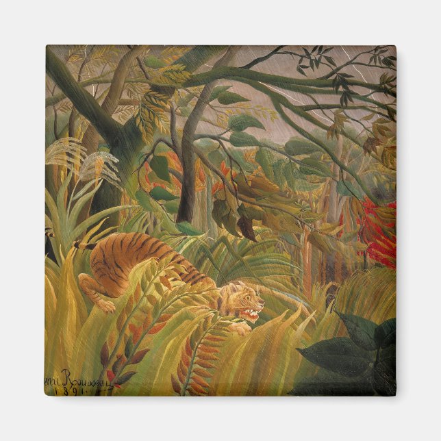 Tiger i ett Tropical Storm av Henri Rousseau Magnet (Framsidan)