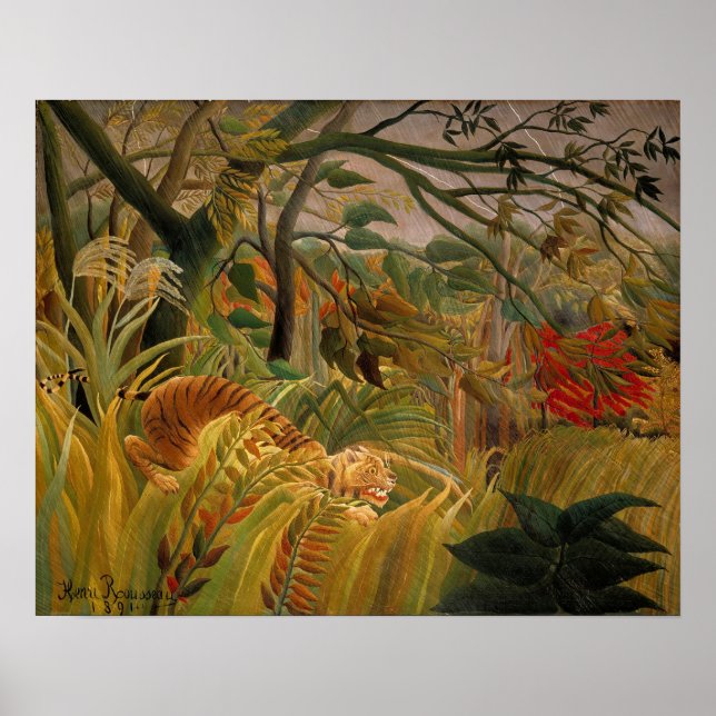 Tiger i ett Tropical Storm av Henri Rousseau Poster (Framsidan)