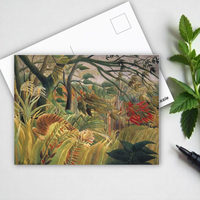 Tiger i ett Tropical Storm av Henri Rousseau Vykort (Skapare uppladdad)