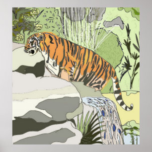 Tiger i ett vattenfall poster