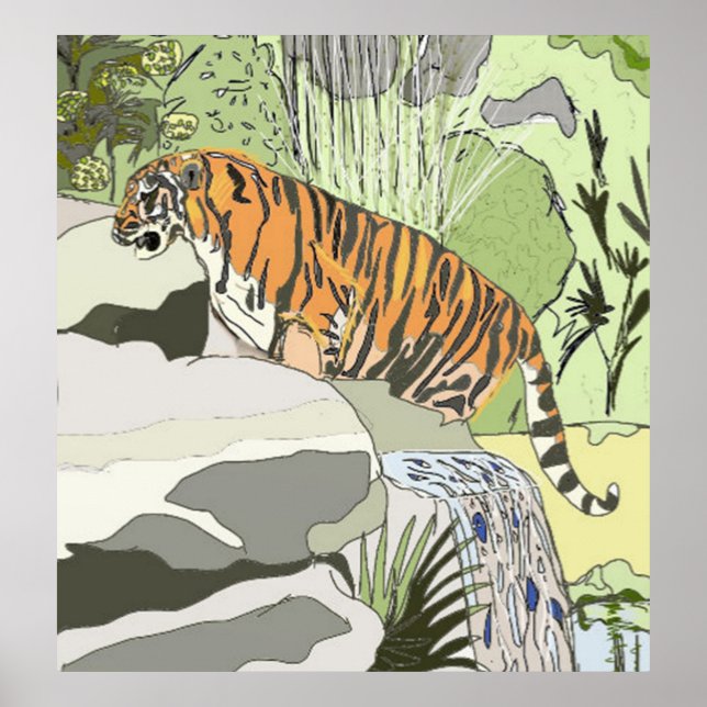 Tiger i ett vattenfall poster (Framsidan)