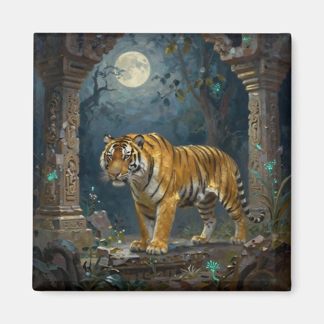 Tiger i gamla dyner under fullmånen magnet (Framsidan)