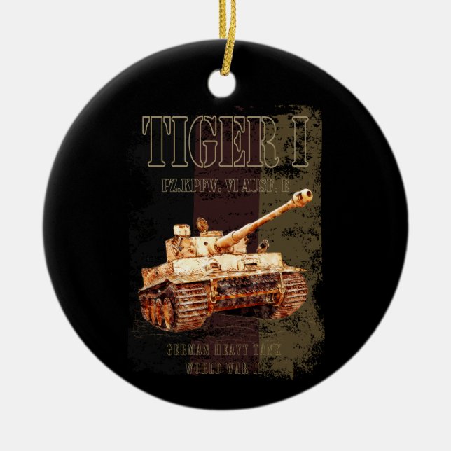 Tiger I German Heavy Tank WWII med Tyskland Flagga Julgransprydnad Keramik (Framsidan)