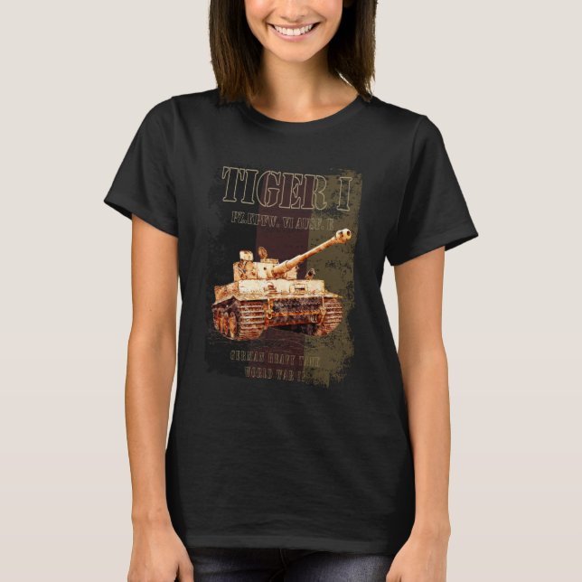 Tiger I German Heavy Tank WWII med Tyskland Flagga T Shirt (Framsida)