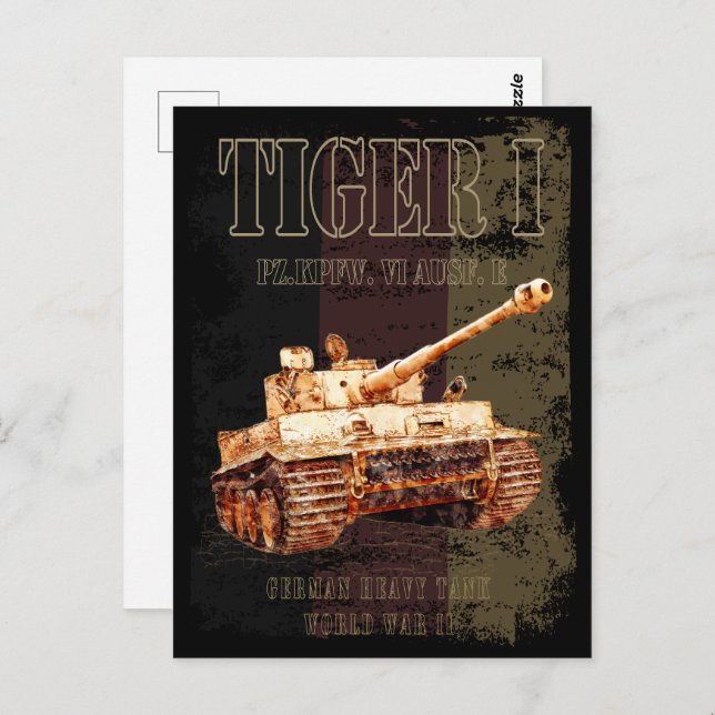 Tiger I German Heavy Tank WWII med Tyskland Flagga Vykort (Fram/baksida)