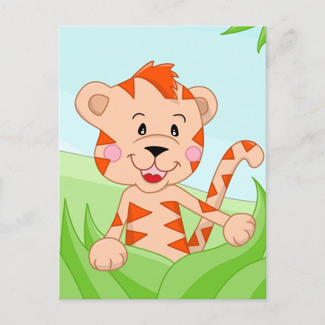 Tiger i gräs vykort (Framsida)