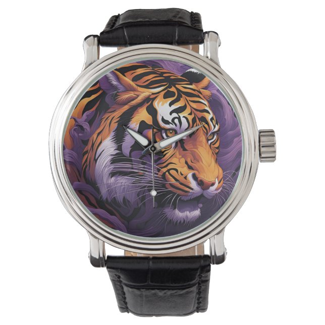 Tiger i lila armbandsur (Framsida)