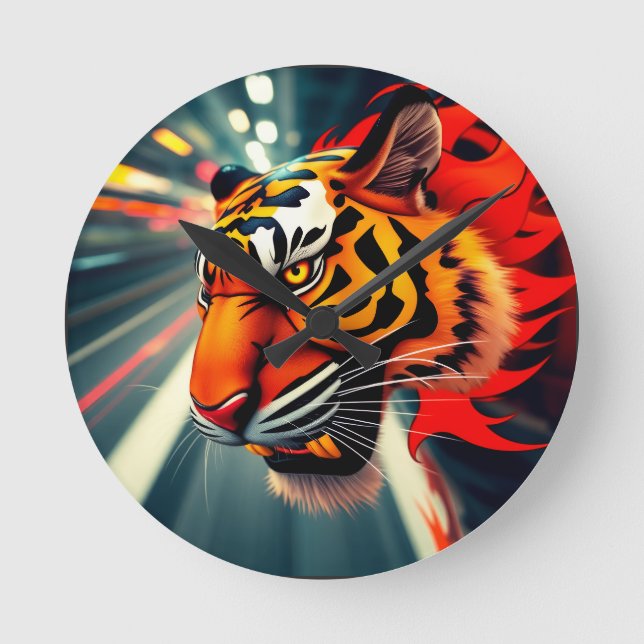 tiger i rörelse rund klocka (Framsida)