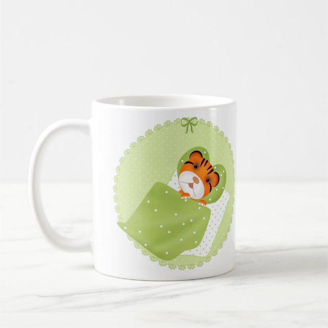 Tiger i sängillustration - barnslig skrift kaffemugg (Vänster)
