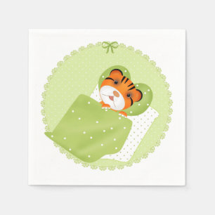 Tiger i sängillustration - barnslig skrift pappersservett
