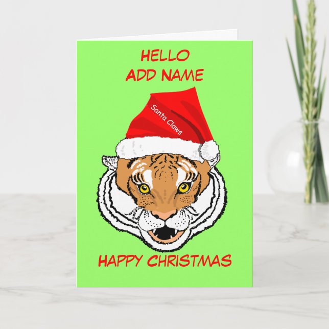 Tiger i Santa Hat, anpassa julkortet Helgkort (Framsida)