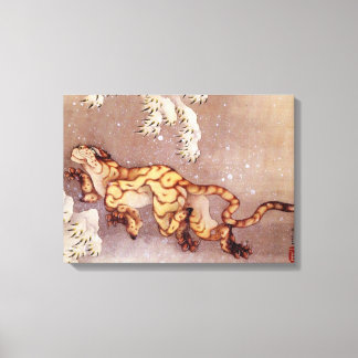 Tiger i snö av Hokusai Canvastryck
