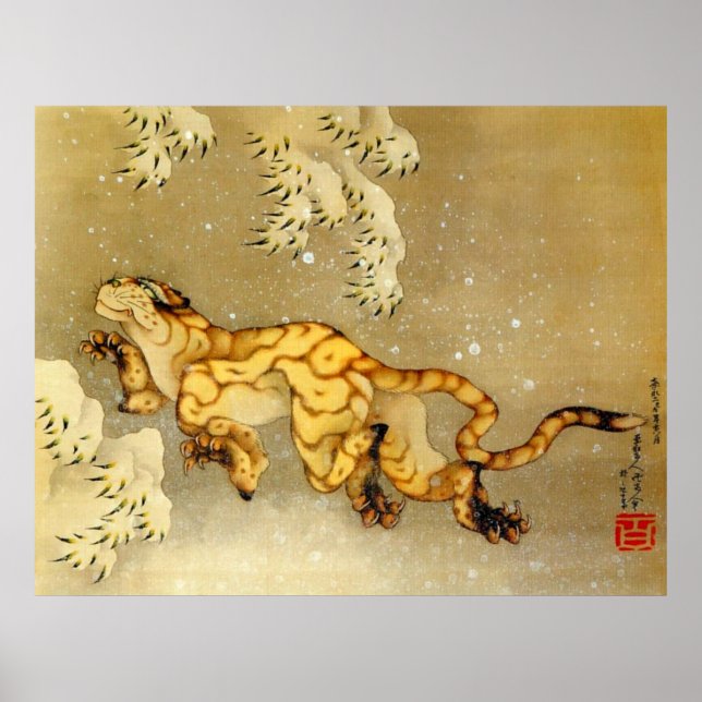 Tiger i Snö Katsushika Hokusai 1849 Poster (Framsidan)