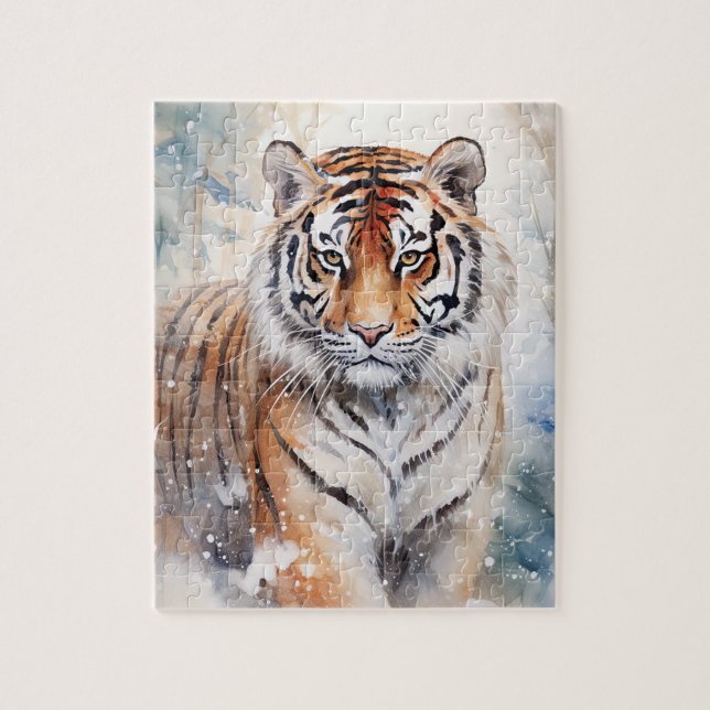 Tiger i snö Pussel #1 (Vertikal)