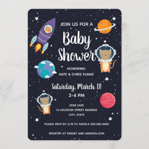 Tiger i Space Baby Shower Space Navy Galaxy Inbjudningar