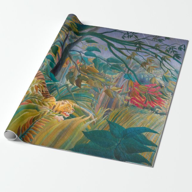 Tiger i Storm Tropical Forest Exotic Jungle Presentpapper (Utrullad)
