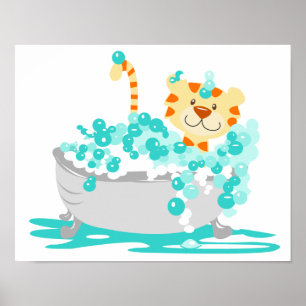 Tiger i Tub Jungle Bathroom Art-utskrift Poster