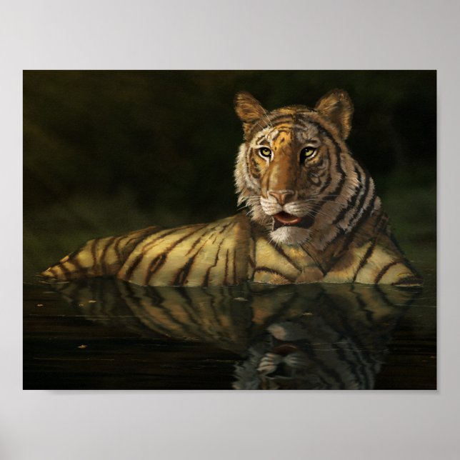 Tiger i vattnet digitalmålning poster (Framsidan)