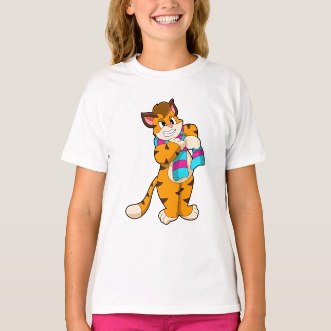 Tiger i vinter med Scarf T Shirt (Framsida)