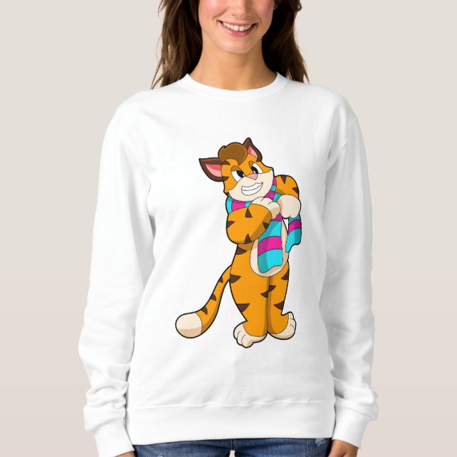 Tiger i vinter med Scarf T Shirt (Framsida)