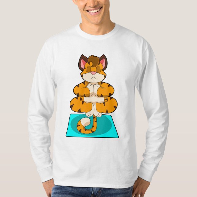 Tiger i Yoga på Yoga-mattan T Shirt (Framsida)