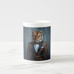 Tiger iklädd skräddarsydd kostym benporslin mugg