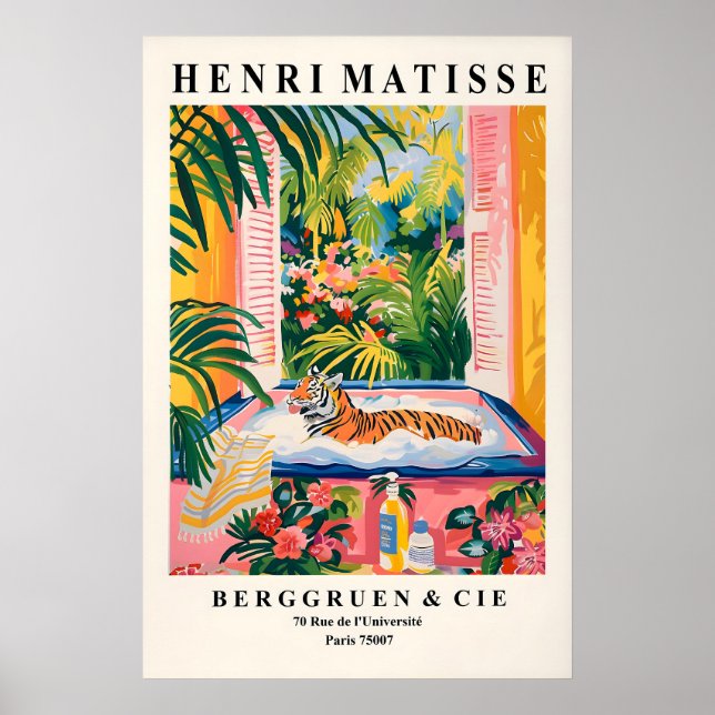 Tiger in Bathtub Art Print Funny Matisse Style Poster (Framsidan)