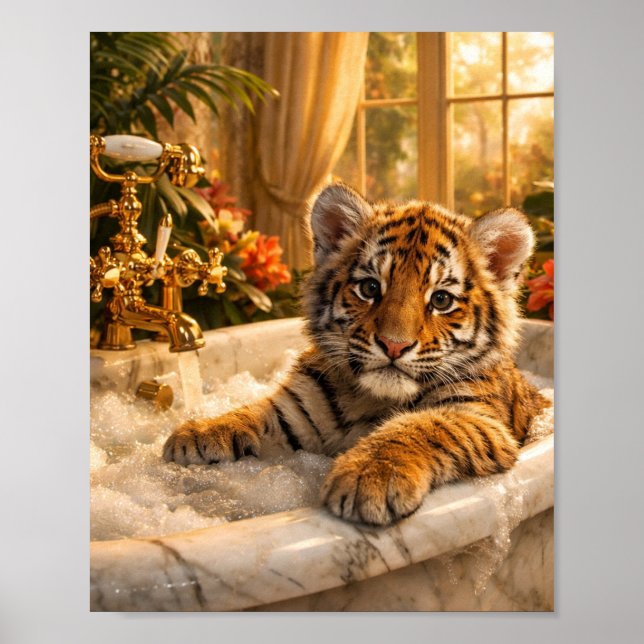 Tiger in Bathtub Wall Art – Luxury Animal Poster,  Poster (Framsidan)