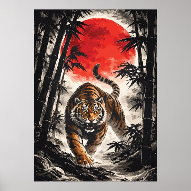 Tiger In Red Moon - Japanese Anime Art Poster (Framsidan)