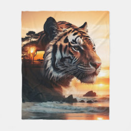 Tiger in the sunset / Tiger im Sonnenuntergang Fleecefilt